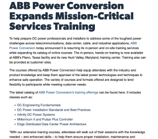ABB Power Conversion Expands Mission-Critical Services Training